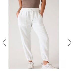 Athleta Cabo Linen Jogger Pants Mid-Rise Size 2 Petite White Lightweight Pants